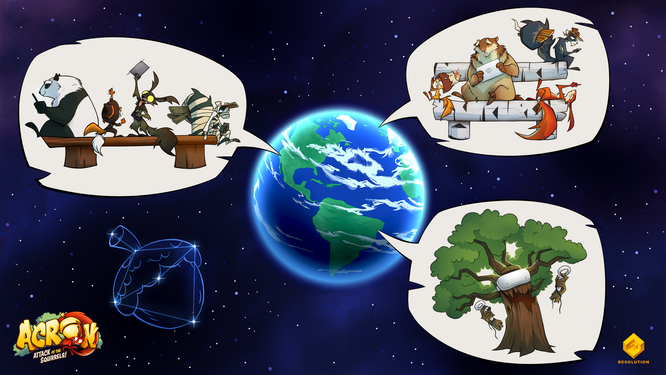 Marketing image to showcase the possibility of playing Acron around the World